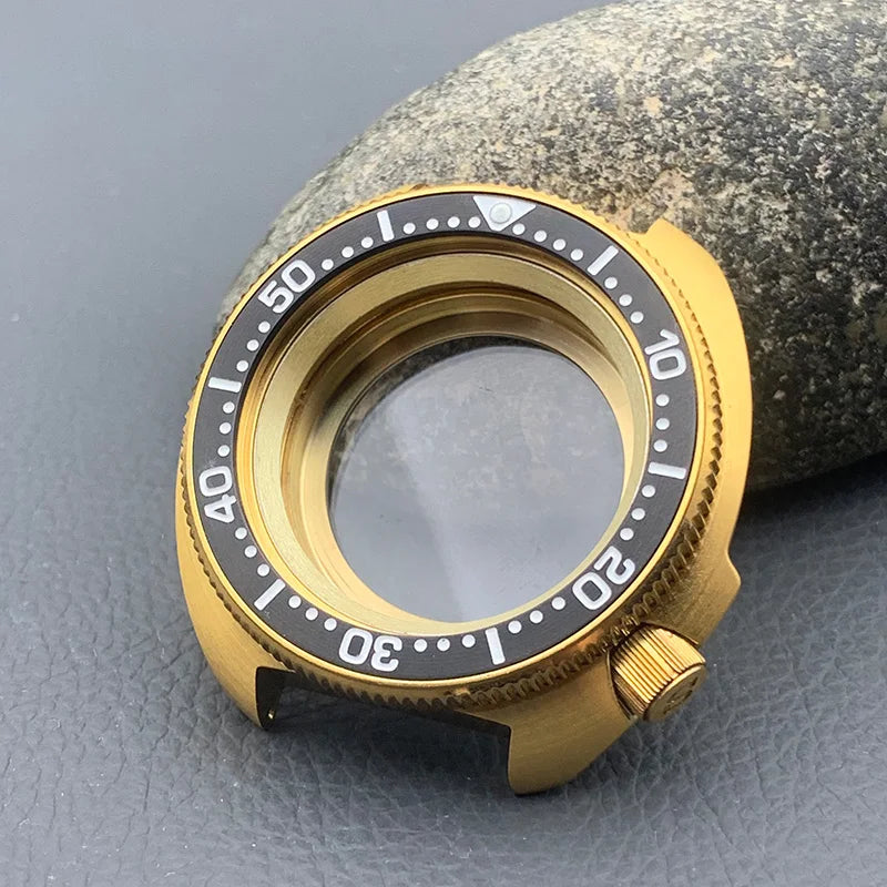 PVD Gold Turtle Abalone Watch Case 6105 6309 Crown at 4.1 Fit NH35 NH36 Movement 200m Waterproof Resistance Diving Men's Watch Case