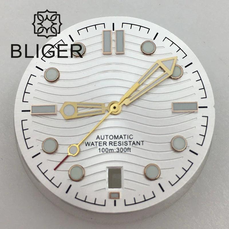 31mm seamaster Wave Watch Dial Hand Set 6 O'clock Date Window Black White Blue Green Fit NH35 Movement Luminus