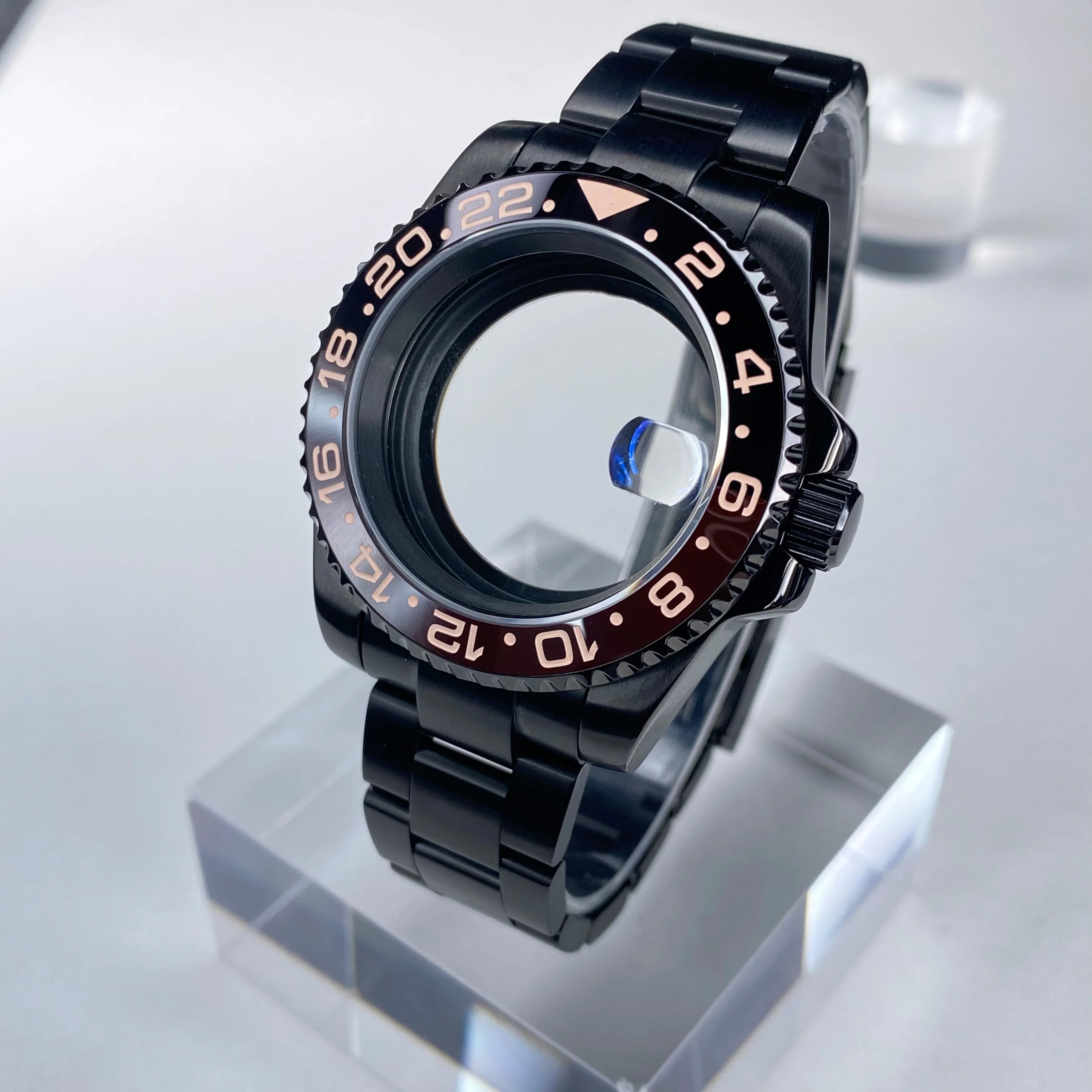 GMT/SUB NH35 watch case 40mm Black Stainless Steel High Quality Sapphire Glass Alloy/Ceramic Bezel case fit nh35 movement
