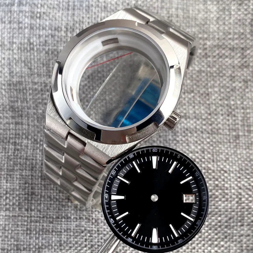 41mm Overseas Watch case NH34 NH35 NH36 NH70 NH72 Movement 33MM Dial Lume Hand Watch Part Mod Brush Finish Bracelet
