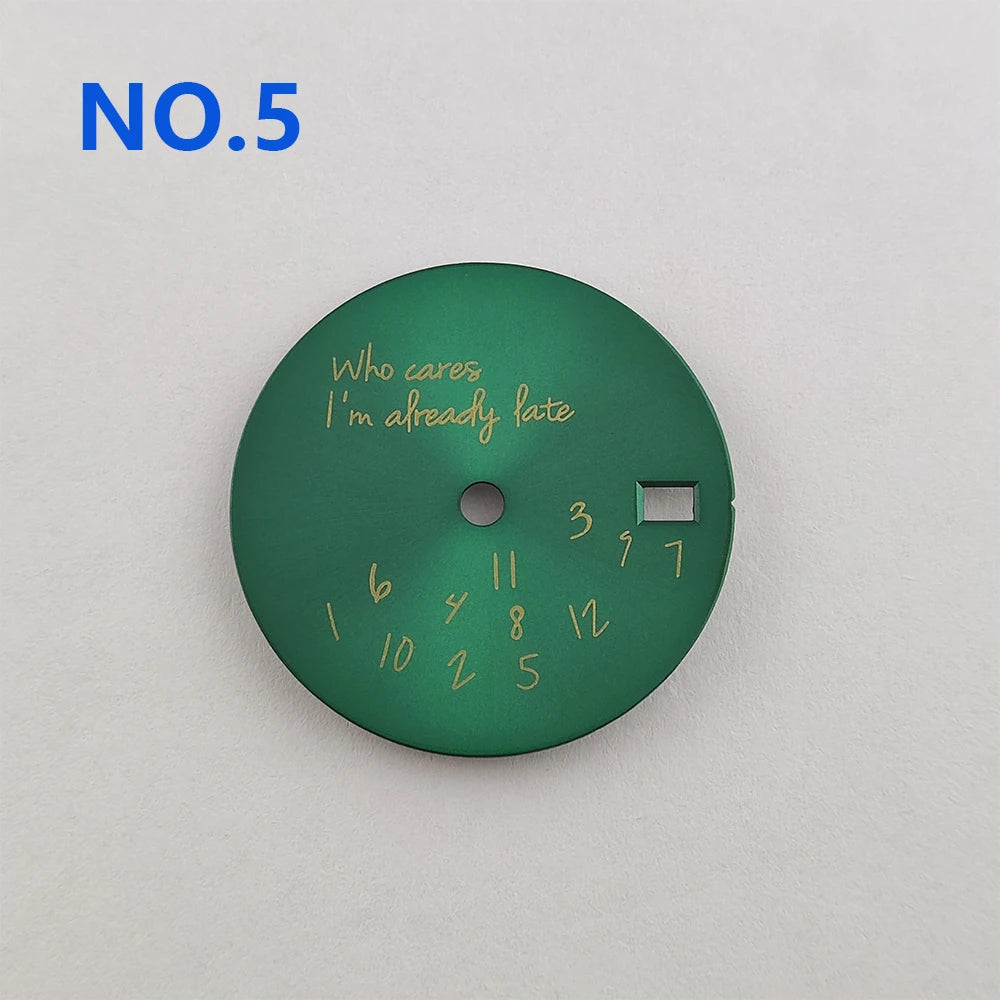 Who Cares Watch Dial 28.5mm nh35 Dial Who cares im already late Dial Watch Face gold text For NH35/NH36 Movement Watch Accessories