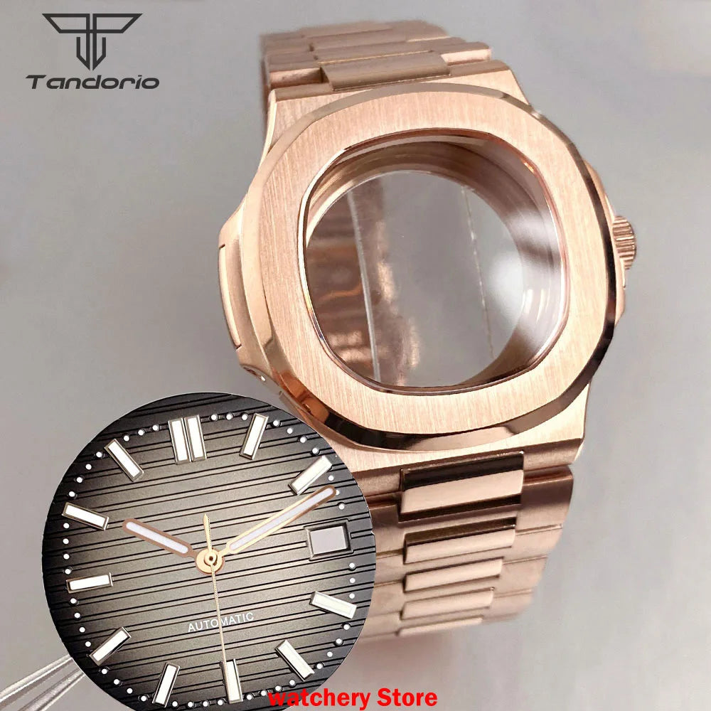 40mm Rose Gold Watch Case Bracelet Fit NH35 NH36 Automatic Movement Watch Parts For Nautilus Style Stainless Steel Bracelet