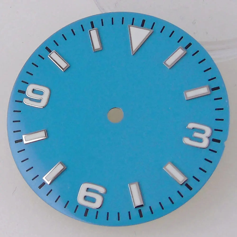 Explorer Watch Dial 29mm Watch Dial Explore Dial Face for NH35 NH36 Movement Black/Orange/Blue Steel Watch parts Green Lume Replacement Parts