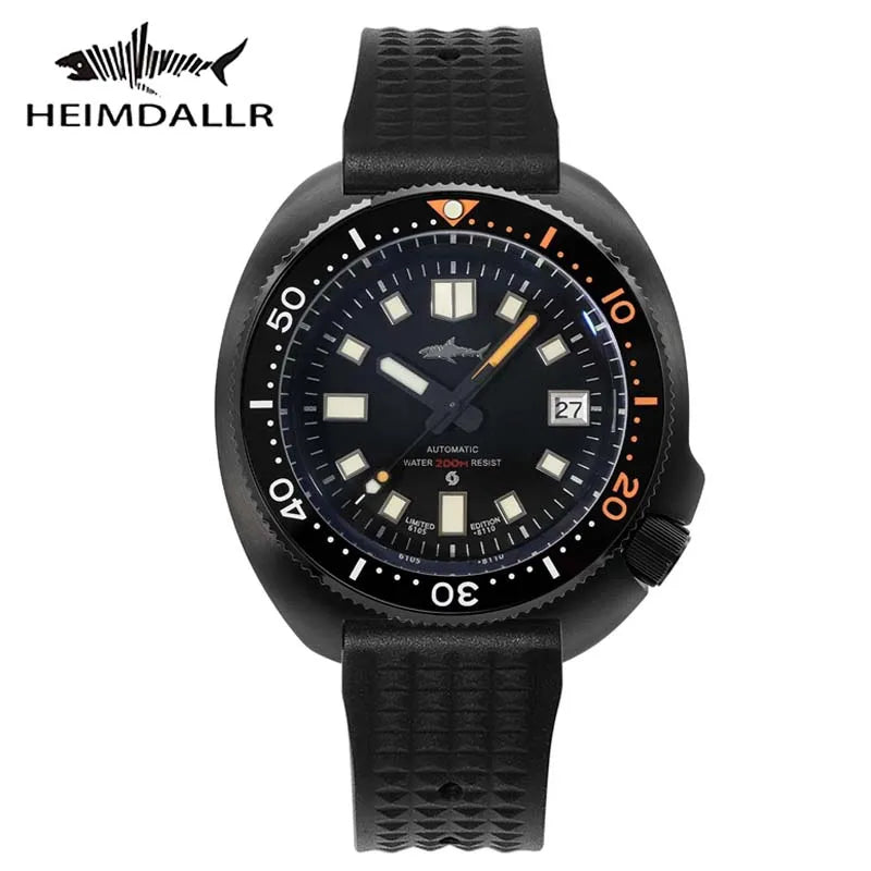 Black PVD 6105 Diver Watch Heimdallr Turtle 44mm Japan NH35