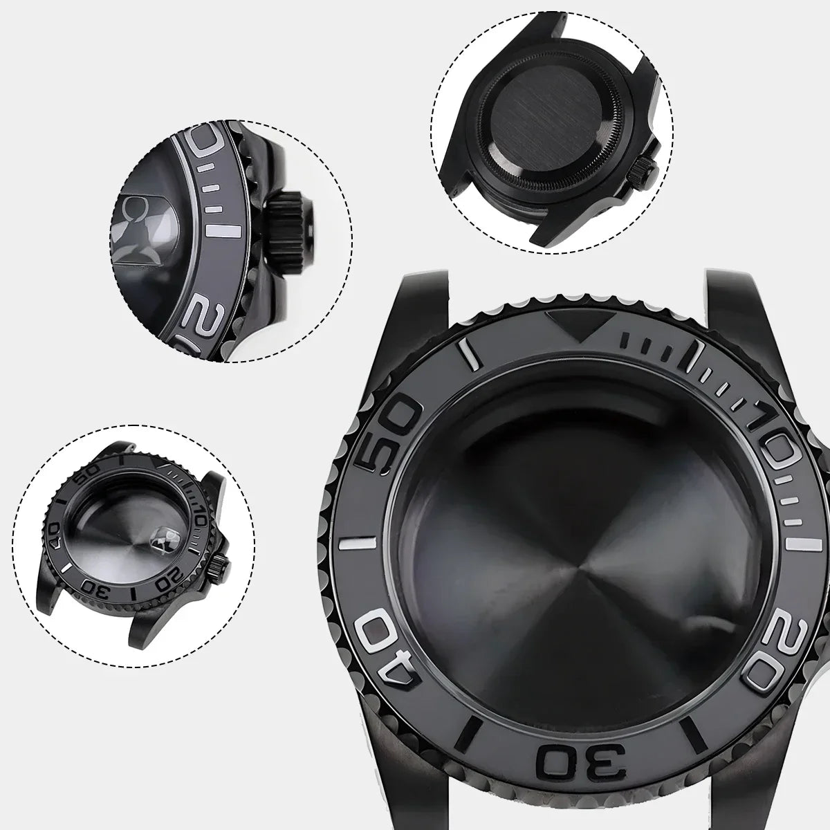 42mm Black PVD Yacht master Skx007 Steel Black Matte Waterproof Watch Case With Sapphire Crystal For Nh35 Nh36 Movement 28.5mm Dial Mods