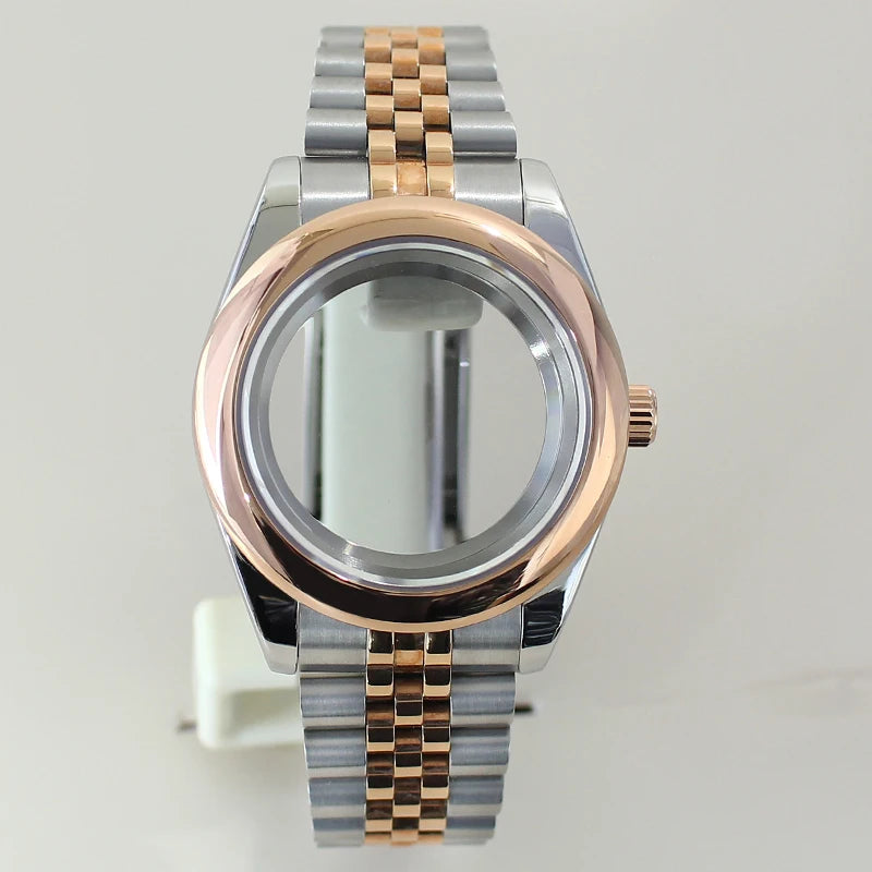 Two Tone Round Edge Watch Case 39mm 36mm Sapphire Crystal Glass For Seiko NH35 NH36 NH38 NH34 Miyota 8215 Movement Presidential Bracelet