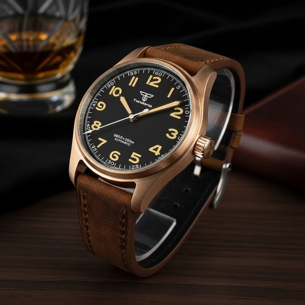 39mm Real Cusn8 Bronze Aviator Watch Tandorio TD107Z Sapphire 20Bar NH35A PT5000 Miyota8215 Automatic Military Relojes