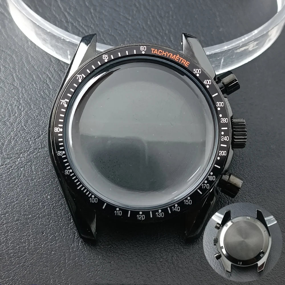 40mm Speedmaster Watch Case Stainless Steel For VK63 VK64 Chronograph Quartz Movement Mineral Moon Foorprint Sterile Caseback