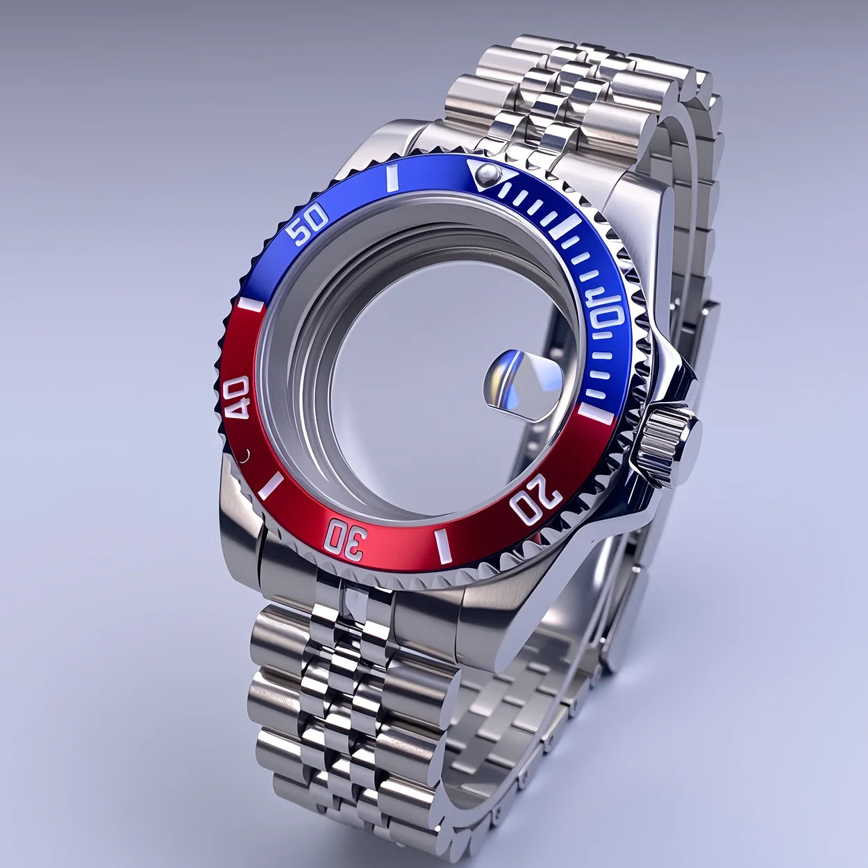 GMT Watch Case 40mm NH34 Nh35 Sliver Watch Case with Sapphire Crystal 120 Click Compatible with NH34/NH35/NH36 Movements Water-Resistant 28.5mm Dial