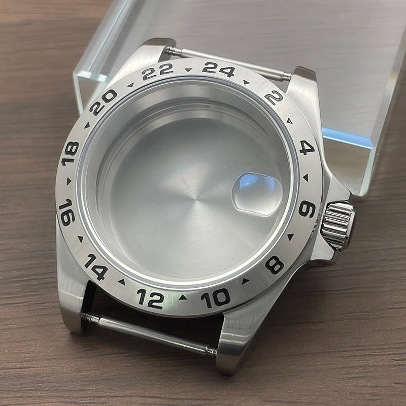 39mm GMT Watch Case fixed bezel 24H Mark Nh35 Case Stainless Steel Sapphire Fit Nh34 Nh35 Nh36 Nh38 Movement