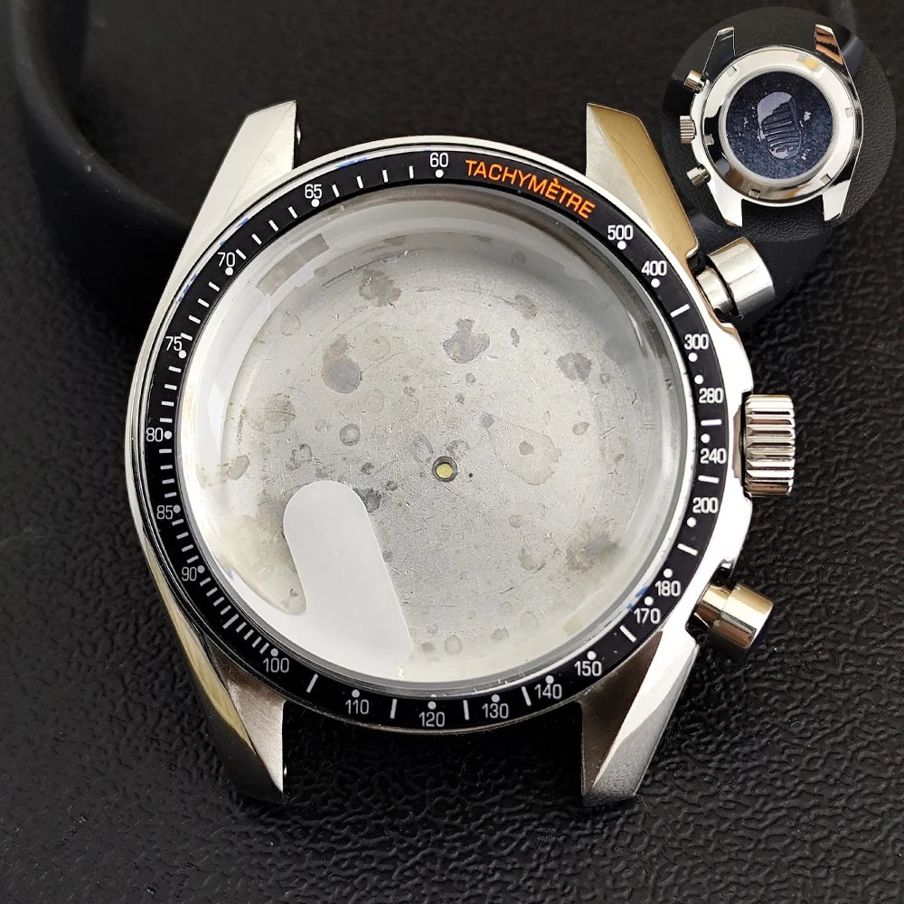 40mm Speedmaster Watch Case Stainless Steel For VK63 VK64 Chronograph Quartz Movement Mineral Moon Foorprint Sterile Caseback