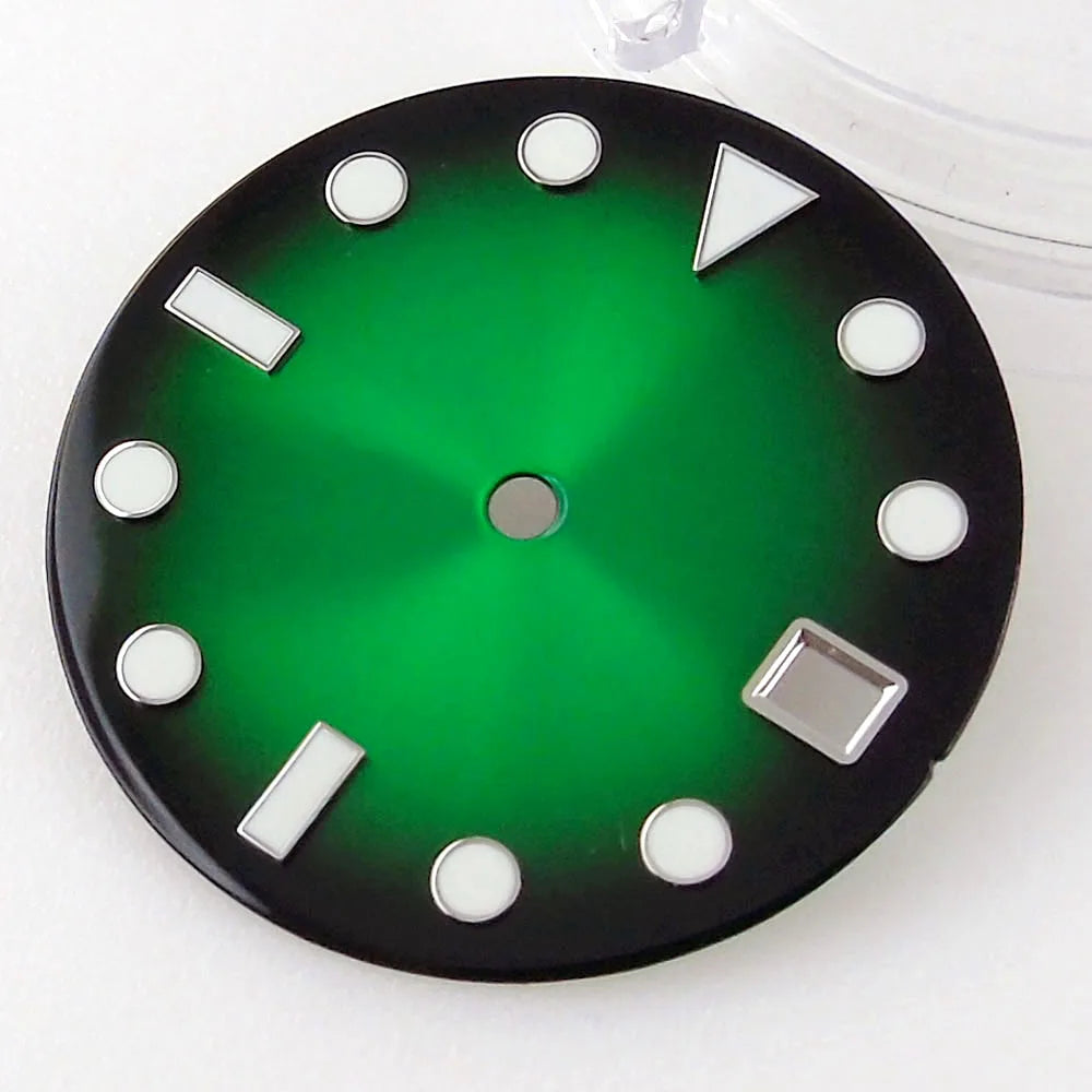 Gradient Sunburst Watch Dial Hands Nologo 29mm Green Luminous Fit NH35 NH36 ETA2824 Miyota DG2813 SW200 PT5000