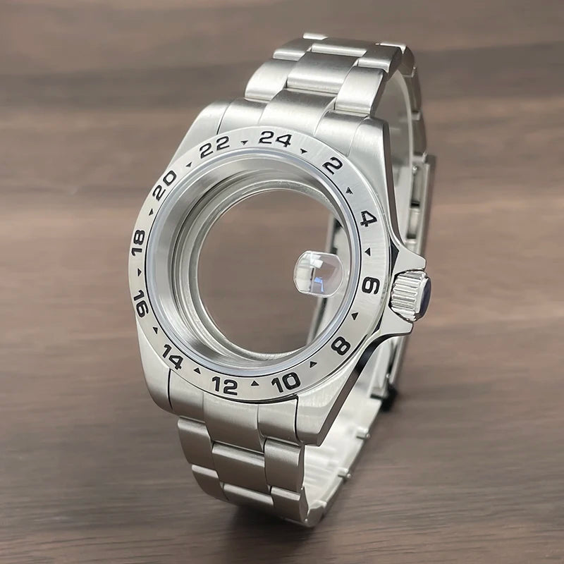 39mm GMT Watch Case fixed bezel 24H Mark Nh35 Case Stainless Steel Sapphire Fit Nh34 Nh35 Nh36 Nh38 Movement