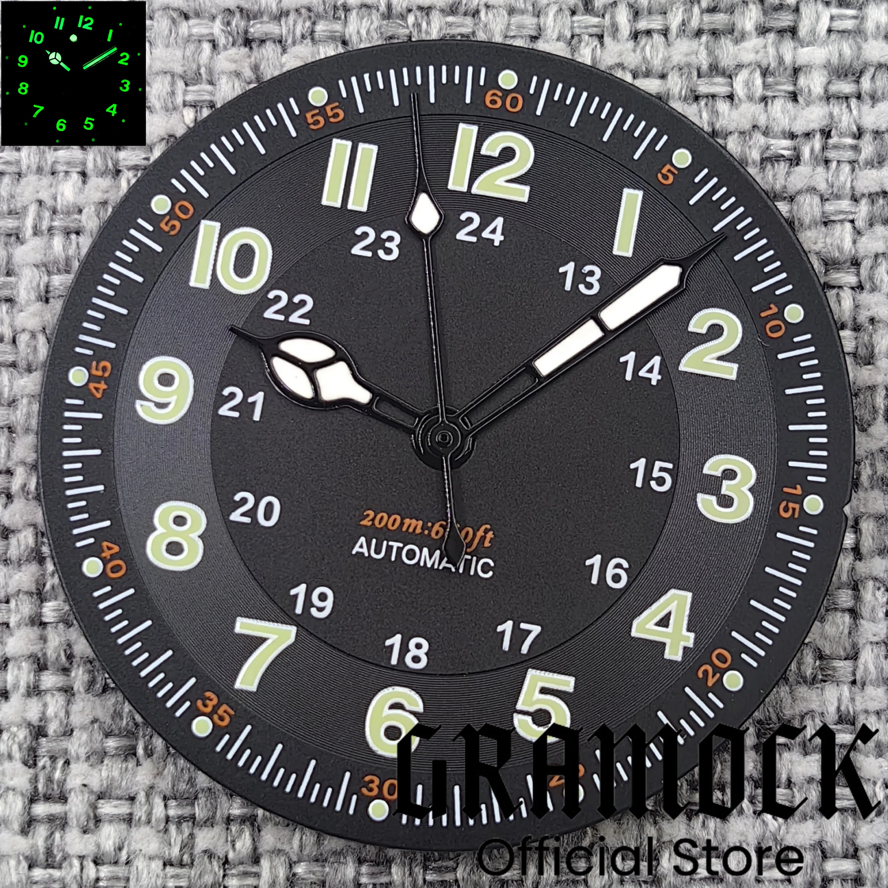 Gramock Classics Sterile 29mm Pilot Black Watch Dial Part for NH35/36 ETA PT5000 Miyota Mingzhu DG ST2130 Movement Part Hand Set