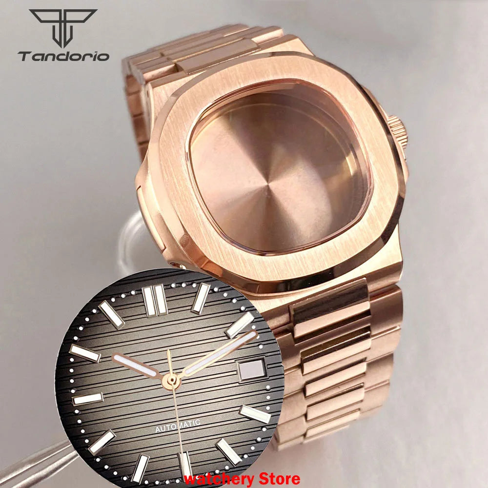 40mm Rose Gold Watch Case Bracelet Fit NH35 NH36 Automatic Movement Watch Parts For Nautilus Style Stainless Steel Bracelet