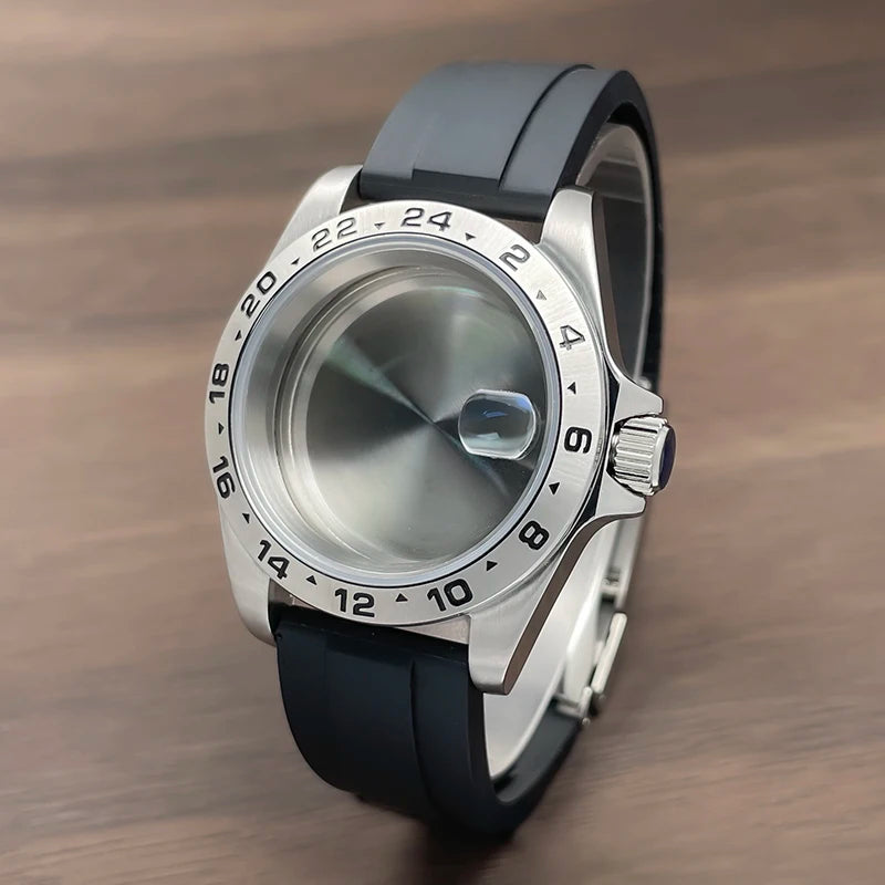 39mm GMT Watch Case fixed bezel 24H Mark Nh35 Case Stainless Steel Sapphire Fit Nh34 Nh35 Nh36 Nh38 Movement