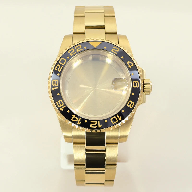 40MM PVD Gold Submariner Watch Case GMT Yacht Master Polish Strap Sapphire Glass For NH35 NH36 NH34 NH38 Miyota 8215 Eta 2824 GMT SUB Yacht 20ATM waterproof