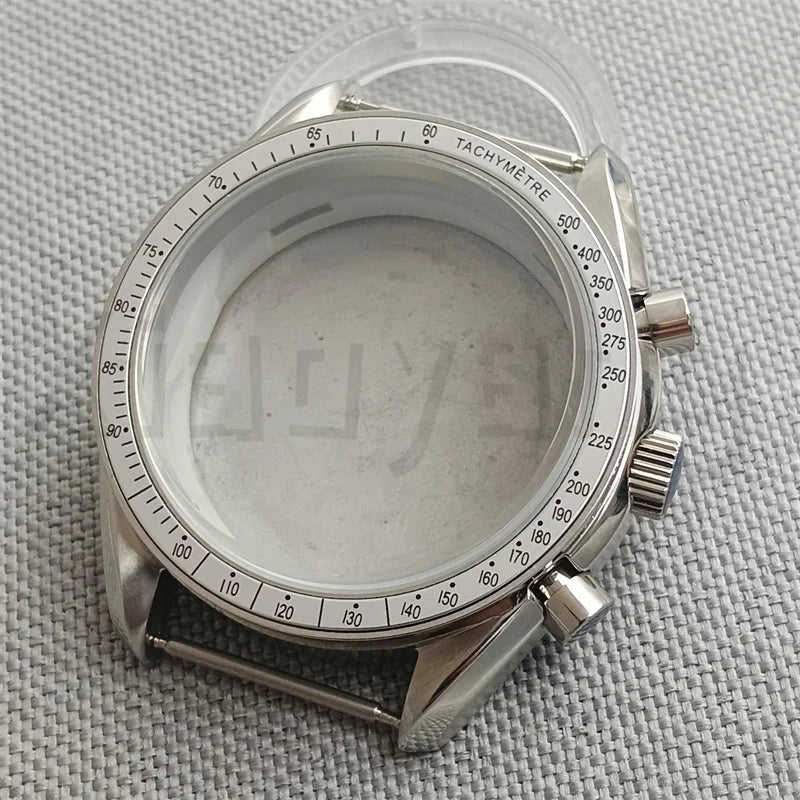 Speed Master Case 40mm VK63 Silver Watch Case Blue Green Black Silver Insert With Coated Glass For VK63 Quartz Chronograph Movement Steel Bracelet