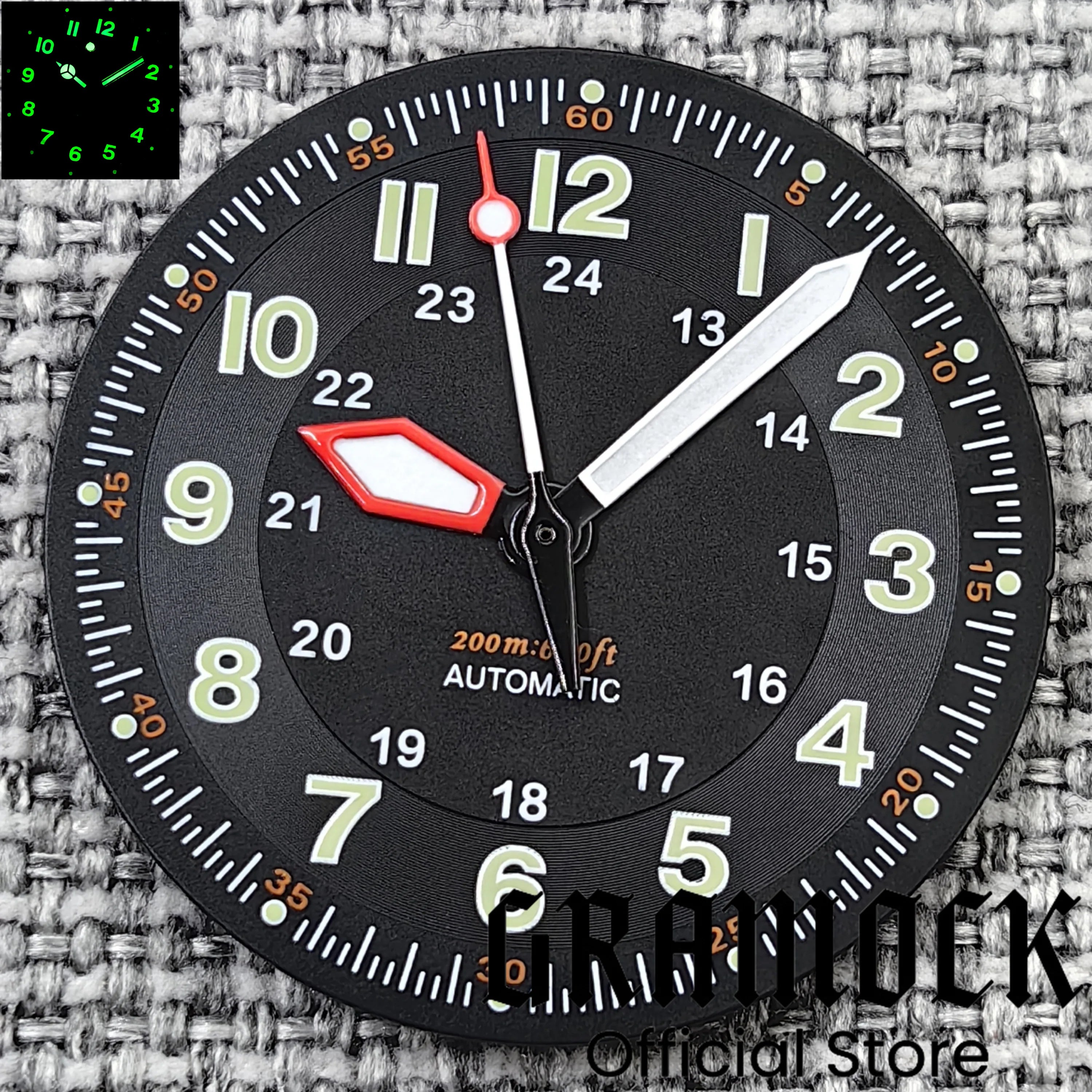 Gramock Classics Sterile 29mm Pilot Black Watch Dial Part for NH35/36 ETA PT5000 Miyota Mingzhu DG ST2130 Movement Part Hand Set