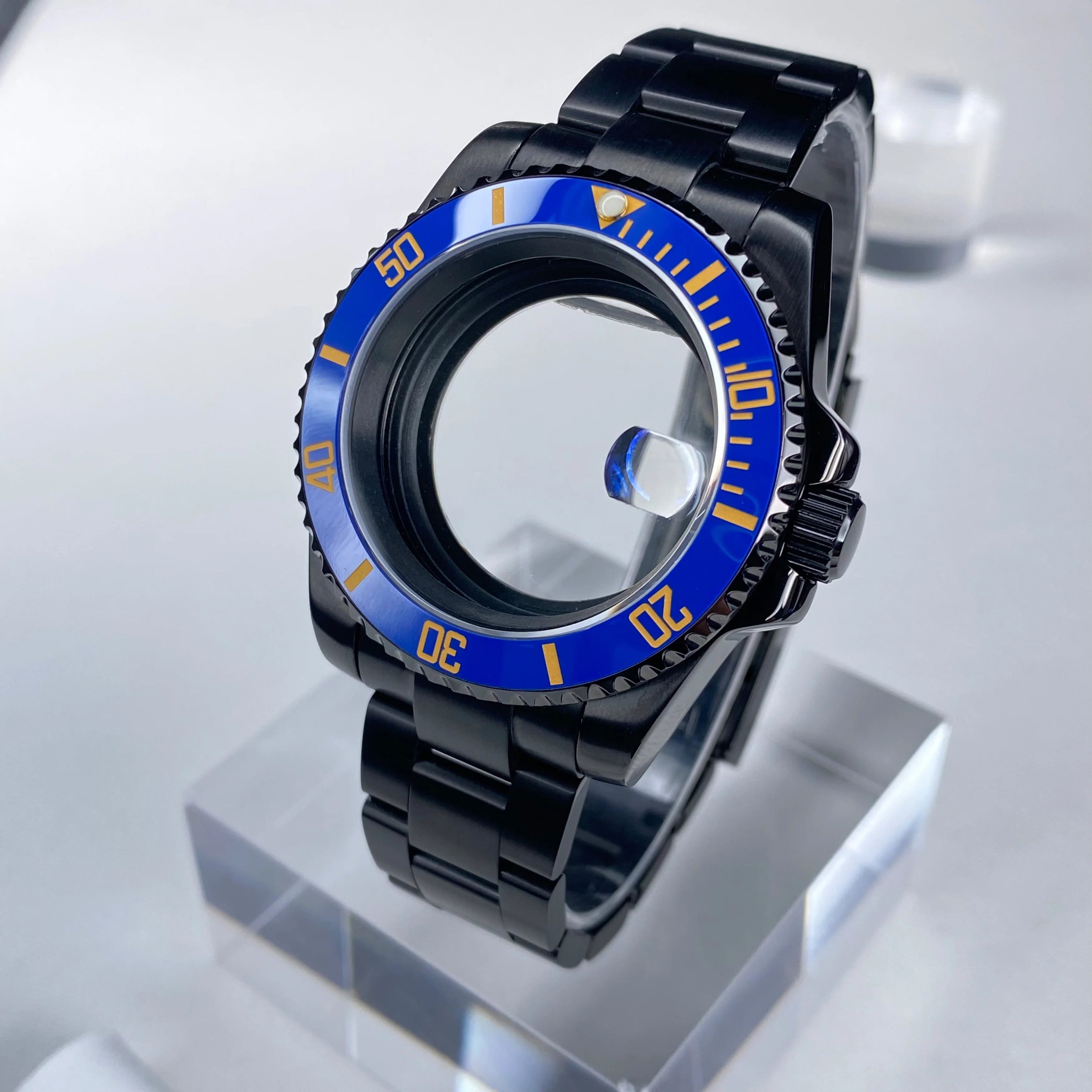 GMT/SUB NH35 watch case 40mm Black Stainless Steel High Quality Sapphire Glass Alloy/Ceramic Bezel case fit nh35 movement