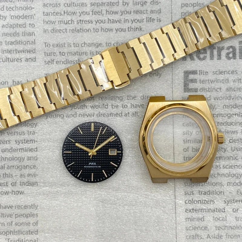 Gold / Rose Gold / PVD Black PRX case 40mm Automatic Modified Case Strap Set Fits Supe Player Prx NH35 NH36 Movement Sapphire Glass Penetrating
