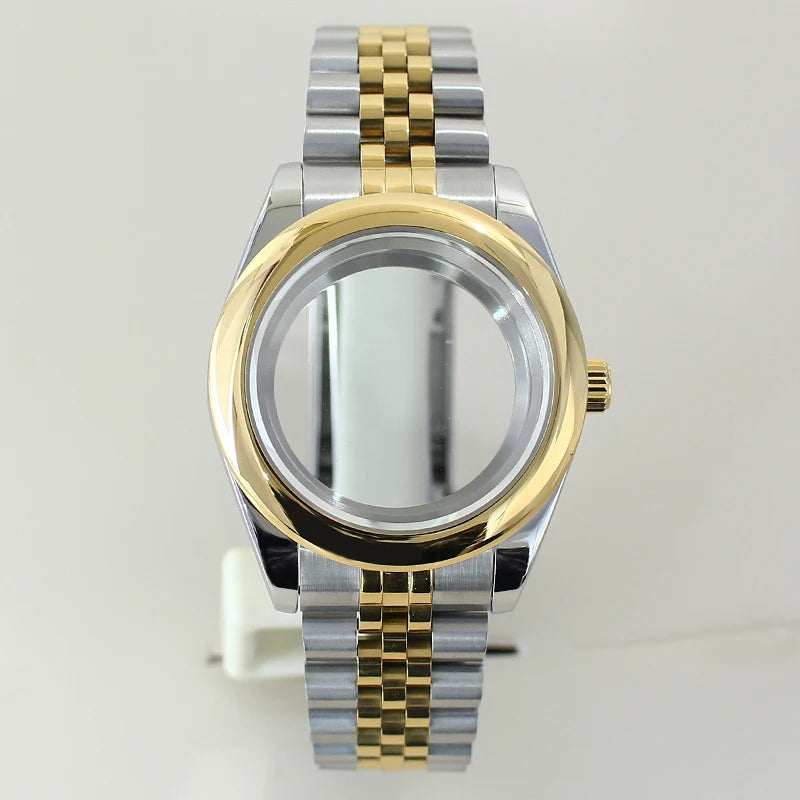 Two Tone Round Edge Watch Case 39mm 36mm Sapphire Crystal Glass For Seiko NH35 NH36 NH38 NH34 Miyota 8215 Movement Presidential Bracelet
