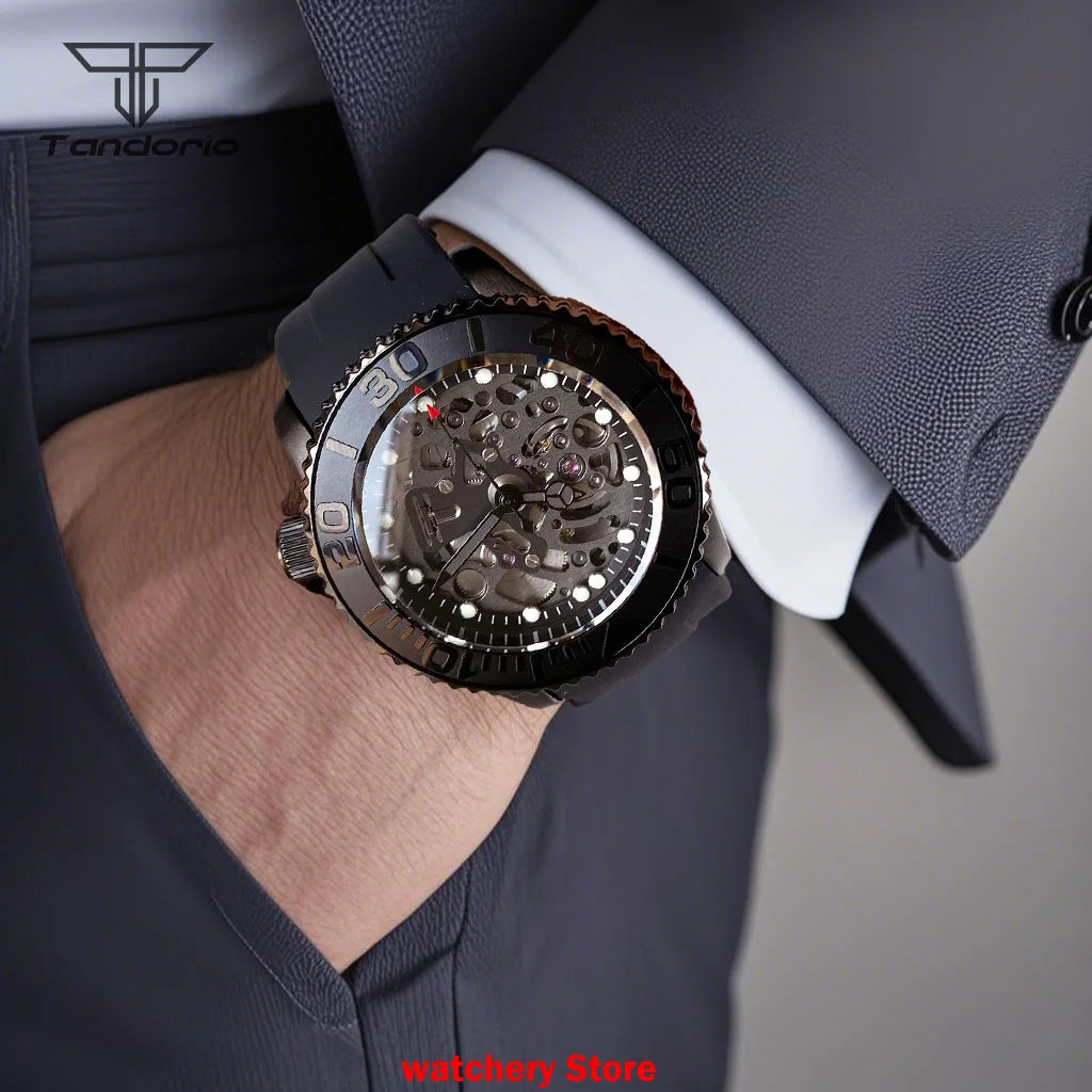 Skeleton SKX007 Black PVD Tandorio TD269S 41mm Japan NH72 Automatic Sapphire 200m Waterproof