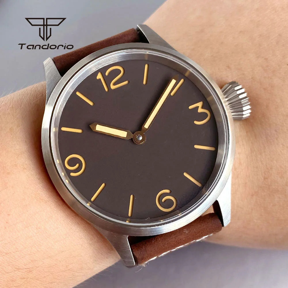 43mm Pilot Watch Tandorio TD144S ST3600 Hand-winding Sapphire 3ATM Sterile Sandwich Dial Glass Back