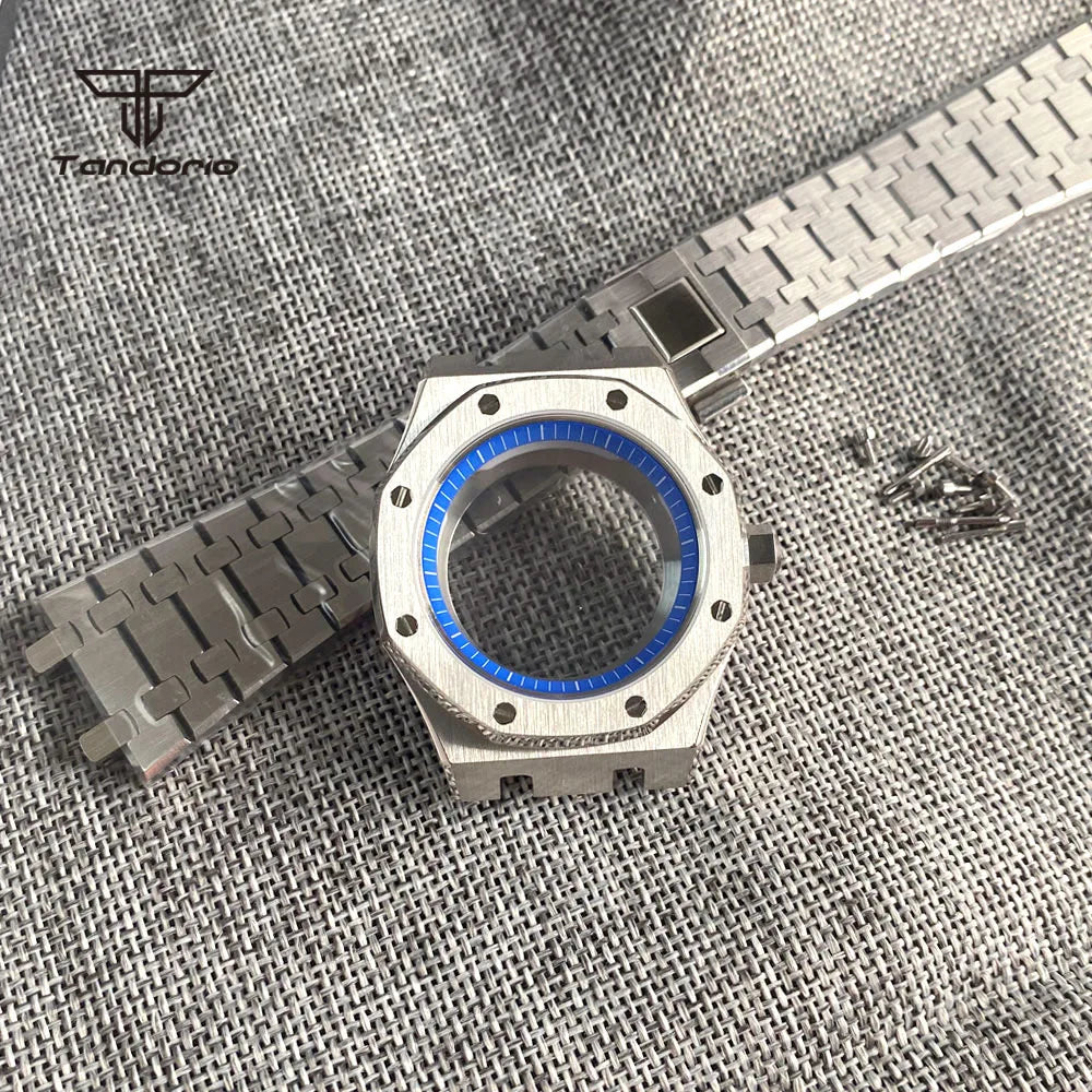 42mm Royal Oak AP Case Stainless Steel Brushed Octagon Watch Case Bracelet Glass Back Chapter Ring Sapphire Glass Fit NH35 NH36 Automatic Movement