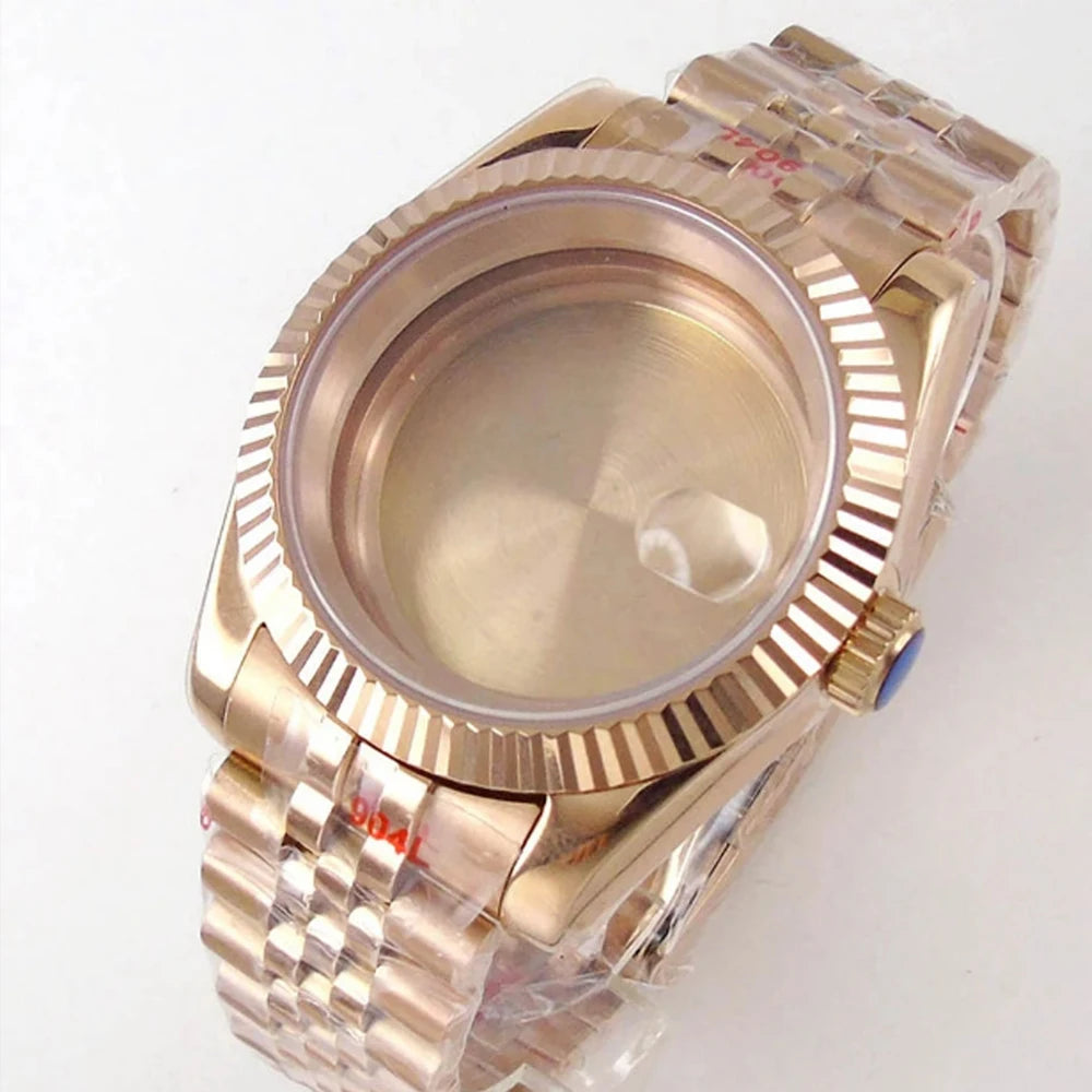 Rose Gold Fulted Watch Case Luxury 36mm/39mm Sapphire watch case Two Tone case 10BARS fit NH35 NH36 NH34 ETA2824 2836 Miyota8215 PT5000 DG2813 3804 movement