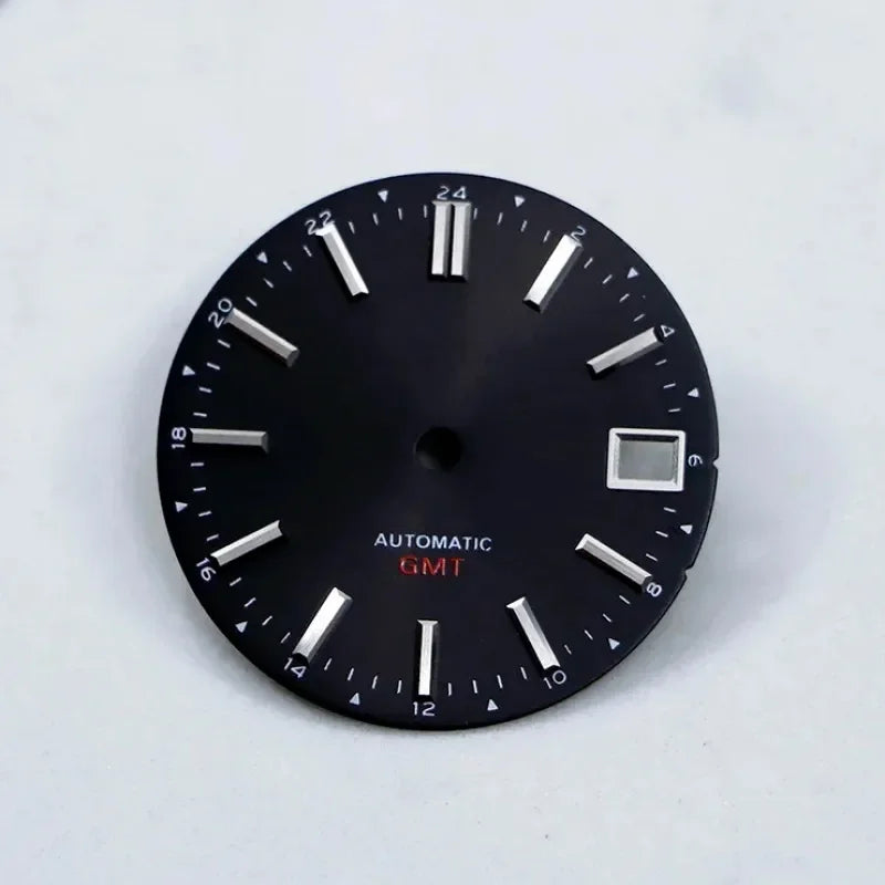 Premium Watch Dial Sunburst Dial 28.5mm No Lume Gold IndexNH35 NH34 GMT Movement Custom Logo Text Modification Watch