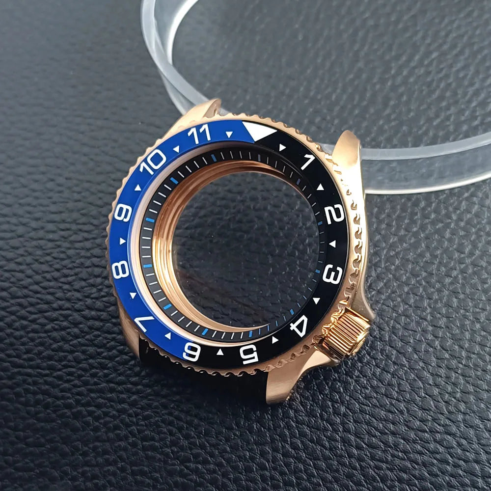 Gold Skx007 Case Mod For NH35 42mm 316 Rose Gold Steel Case Fit NH35 NH36 Movement/Dial Case Plane Sapphire Glass 22mm Strap Watch Box