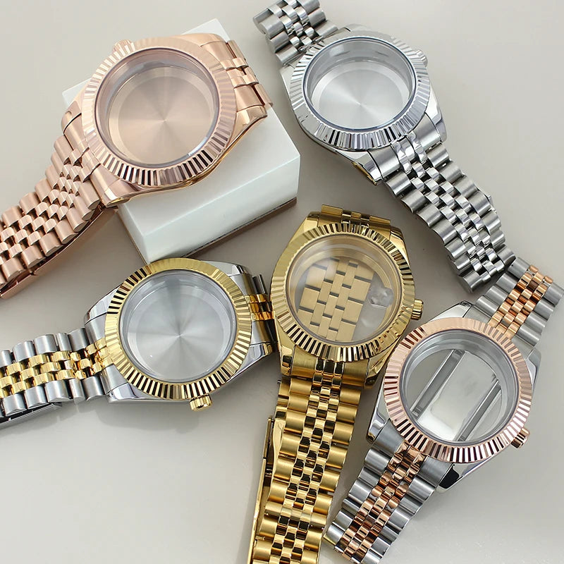 Rose Gold Datejust Watch Case Two Tone Rose Gold Case 39mm 36mm Fluted Sapphire Crystal For Seiko NH35 NH36 NH38 NH34 Miyota 8215 Movement 28.5 Dial