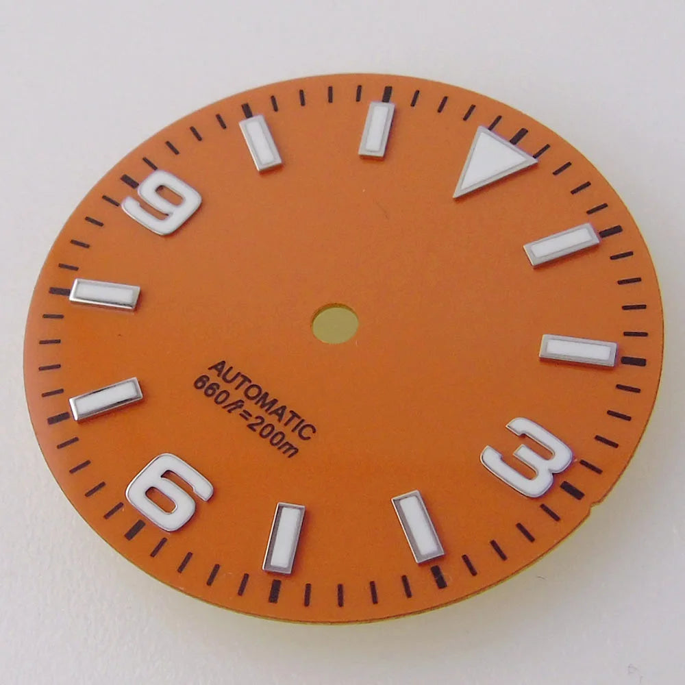 Explorer Watch Dial 29mm Watch Dial Explore Dial Face for NH35 NH36 Movement Black/Orange/Blue Steel Watch parts Green Lume Replacement Parts