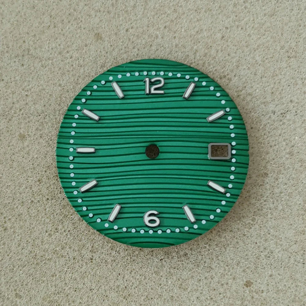 30.5mm Green Luminous Silver Watch Dial Digital Plus Bar Studs Watch Modification Accessories for NH35/ NH36/ 4R/ 7S Movement