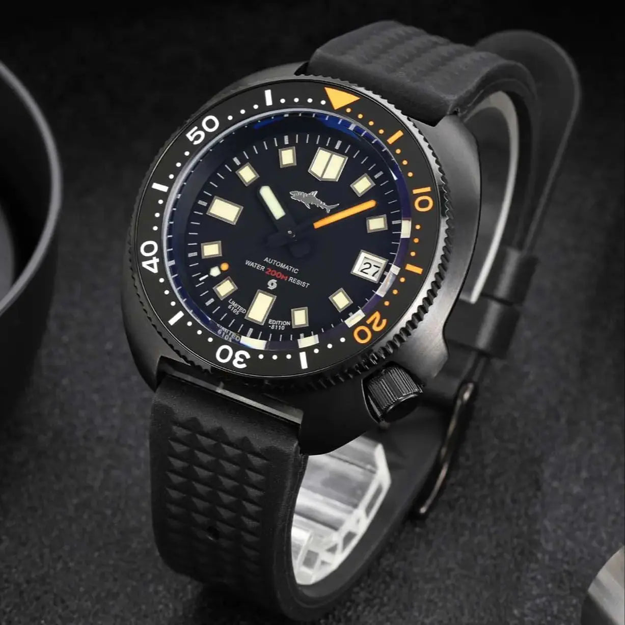 Black PVD 6105 Diver Watch Heimdallr Turtle 44mm Japan NH35 Automatic 200M Waterproof Ceramic Bezel Captain Willard