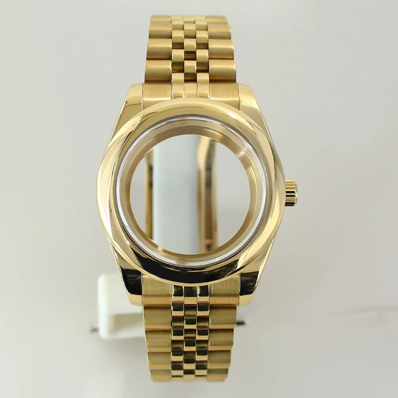 Two Tone Round Edge Watch Case 39mm 36mm Sapphire Crystal Glass For Seiko NH35 NH36 NH38 NH34 Miyota 8215 Movement Presidential Bracelet