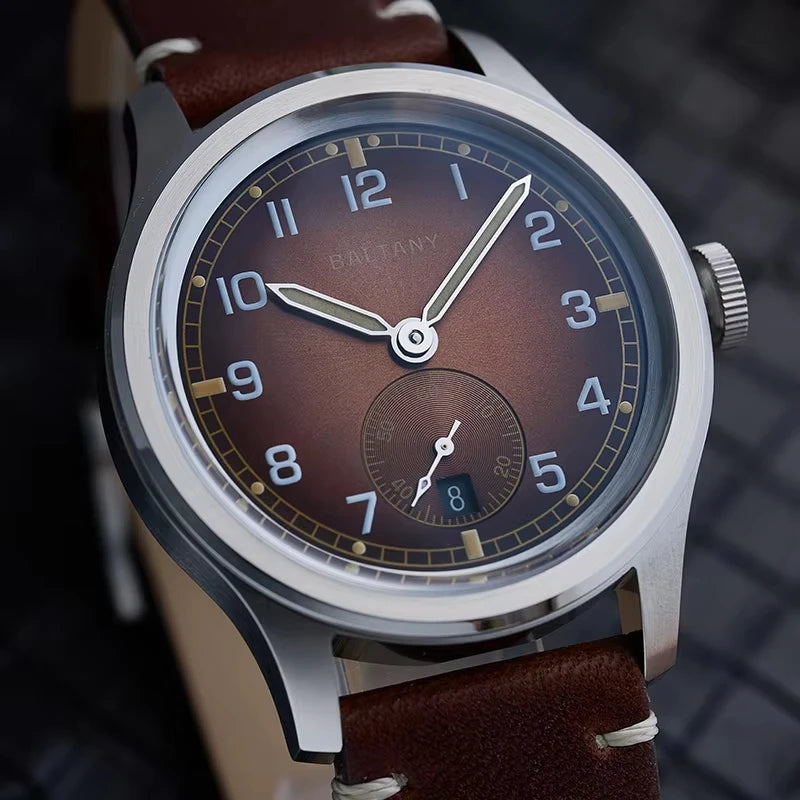 39MM Retro WW2 Military  S2081 Gradual Brown Dial ST1731 Movement 100M Waterproof  D12 Homage Field Watch