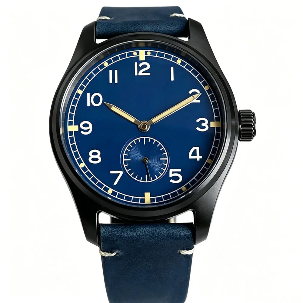 Sub Second Automatic Watch Tandorio TD931A 39mm Sapphire Pilot ST1701 20ATM Stainless Steel Aged Black