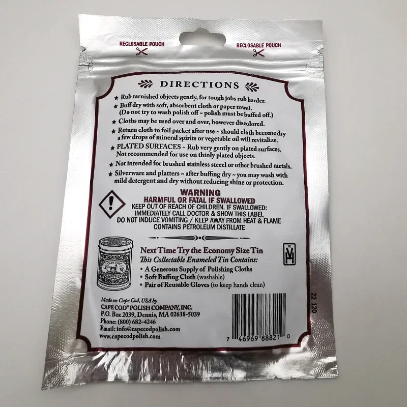 Original Cape Cod Cleans Polishing Cloths For Fine Mtals - Twin Pack, For Jewelry Watch And Stainless Steel