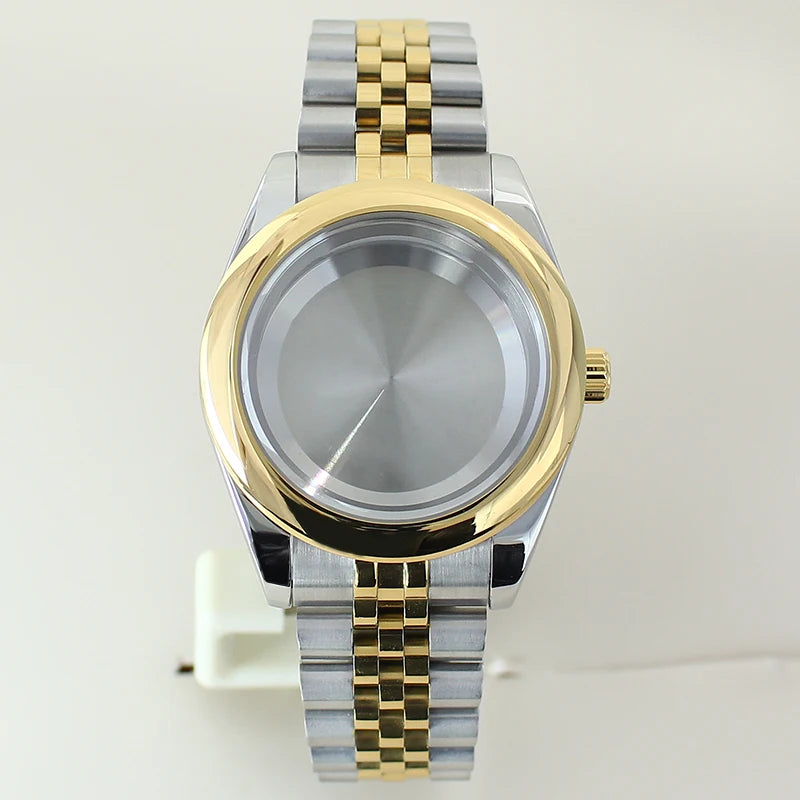 Two Tone Round Edge Watch Case 39mm 36mm Sapphire Crystal Glass For Seiko NH35 NH36 NH38 NH34 Miyota 8215 Movement Presidential Bracelet