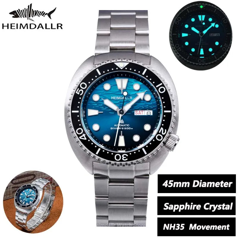 Heimdallr Turtle Diver 45mm NH35 Ceramic Bezel Sapphire BGW-9 Luminous Waterproof 200m Automatic Mechanical Watches