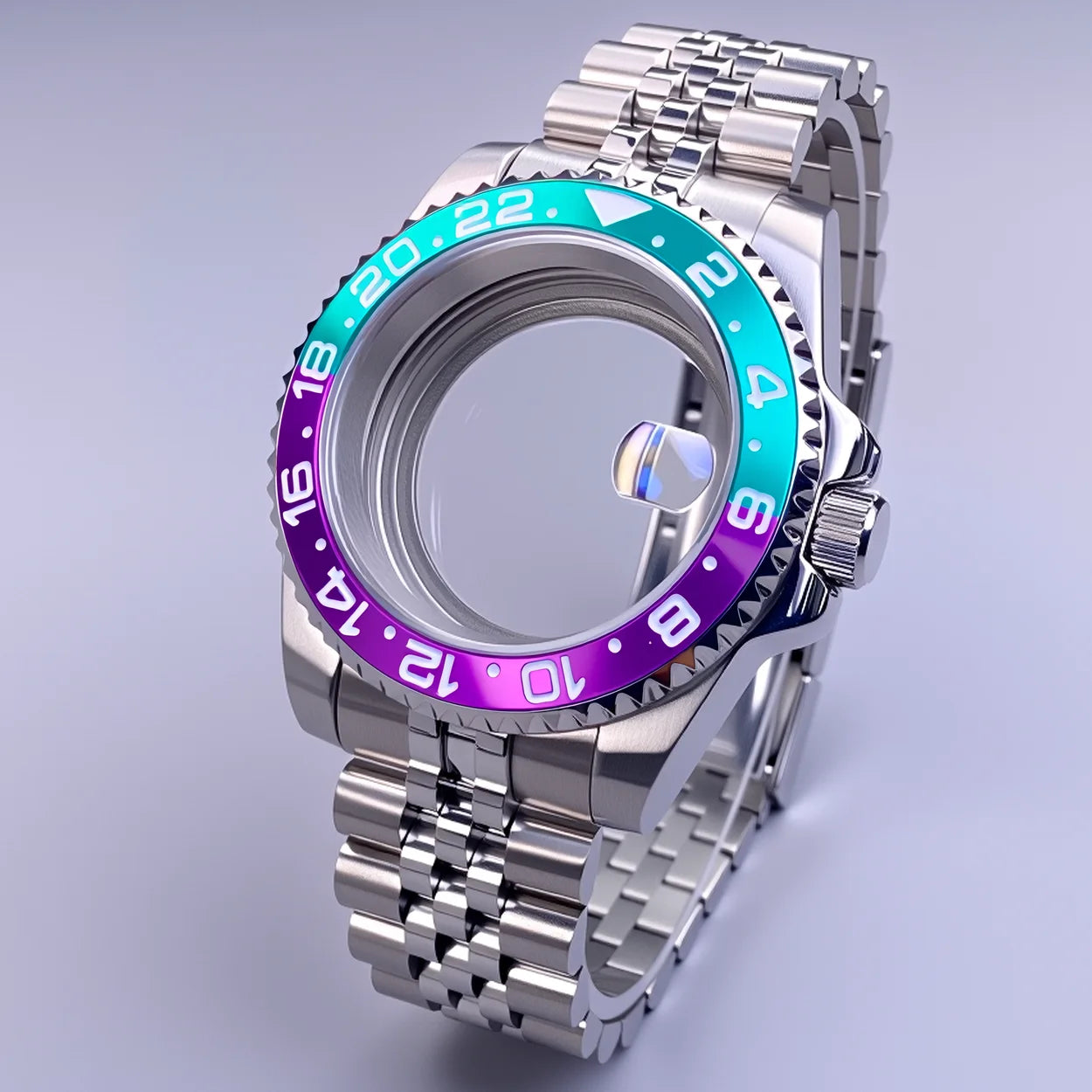 GMT Watch Case 40mm NH34 Nh35 Sliver Watch Case with Sapphire Crystal 120 Click Compatible with NH34/NH35/NH36 Movements Water-Resistant 28.5mm Dial