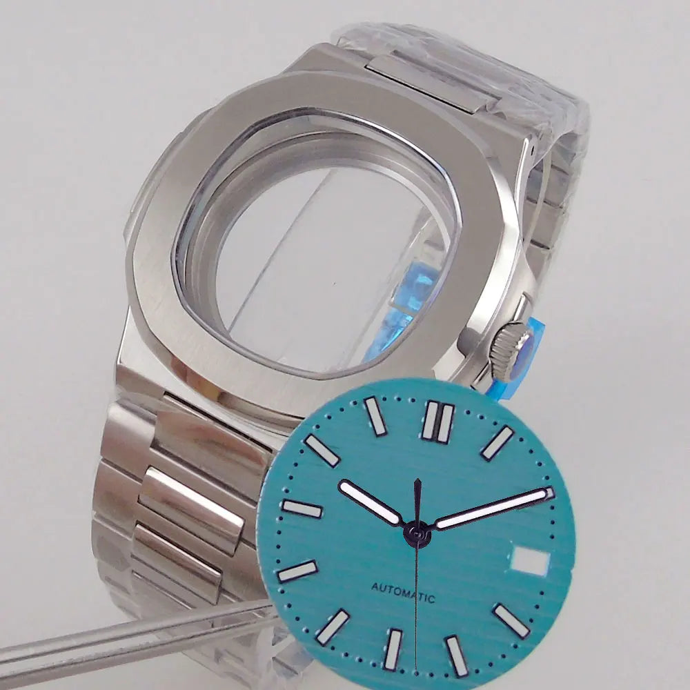 Square Watch Case fit for Philippe Nautilus 40mm Japan NH35A NH34 NH70 Movement Sapphire Glass Watch Parts