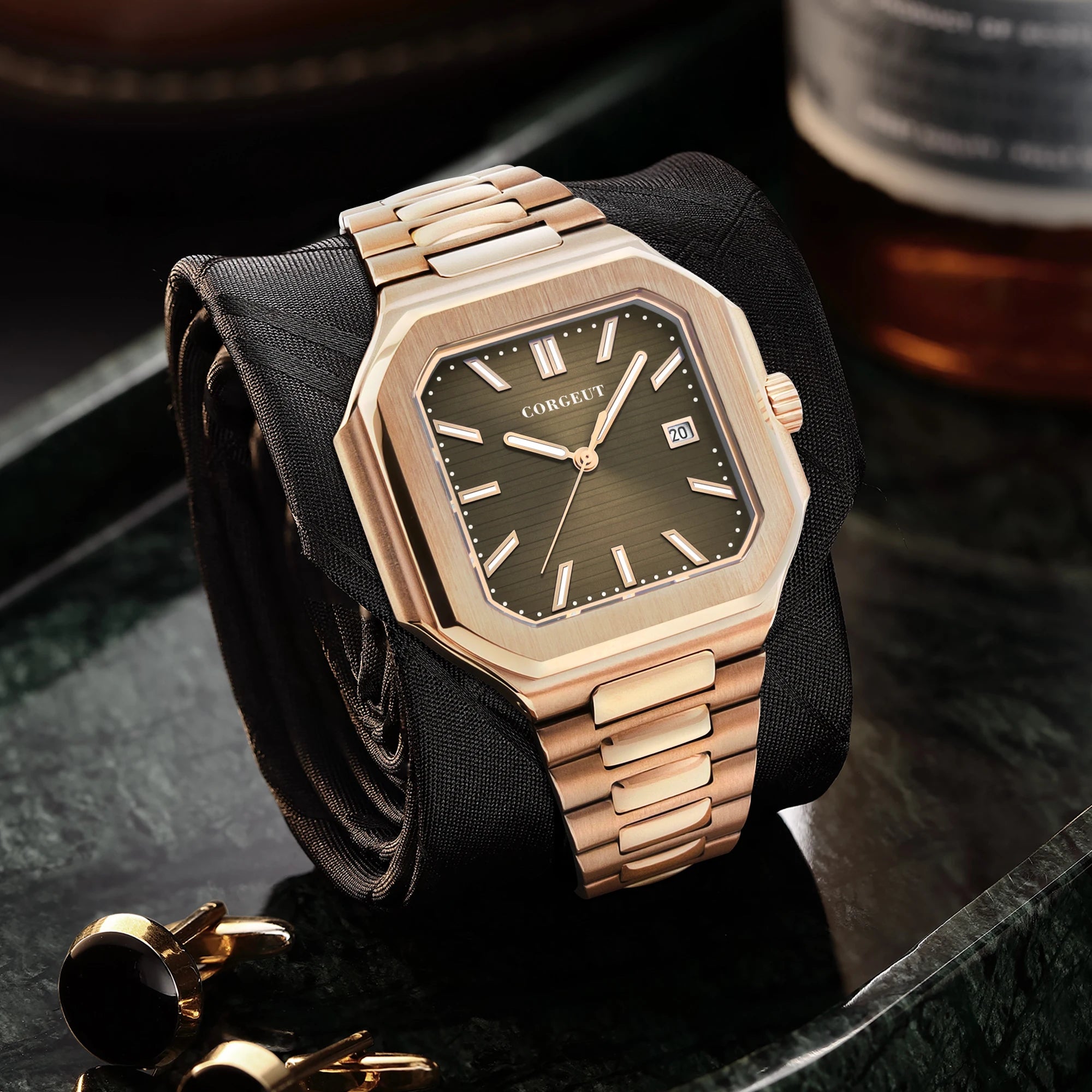 Corgeut 6032 Square Stainless Steel 44.5mm Watch - Sapphire, NH35