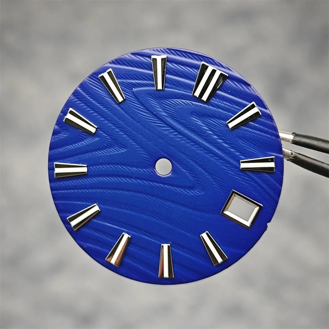 28.5mm Green Luminous Watch Dial Wood Texture Watch Faces Replace Accessories for SKX007 NH35/NH36/4R/7S Movement Watch Parts