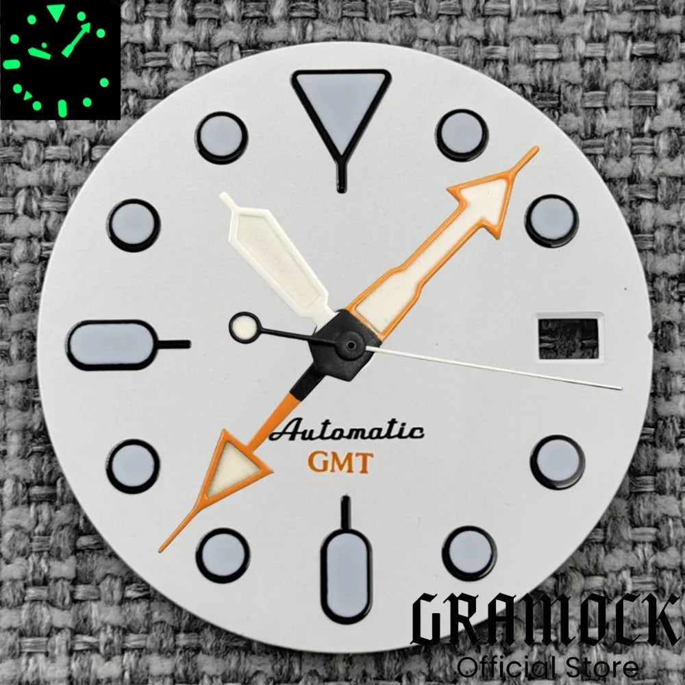 29mm Blue Red Black Orange GMT NH34 White Glossy Dial With Hands C3 Lume Fit NH34 Mechanical Watch Modified Accessories