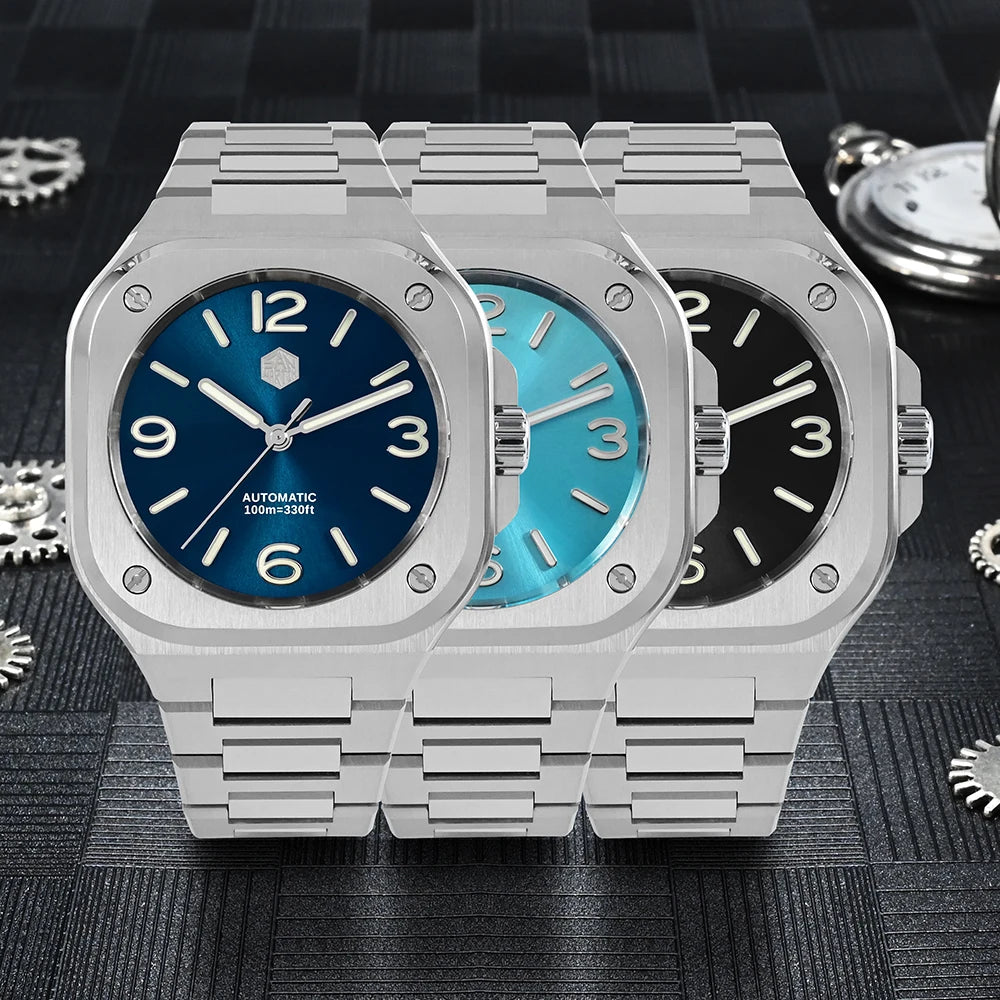 San Martin Square Watch SN0074G 40mm PT5000 Sw200  Automatic 10 Bar BGW-9 Lume