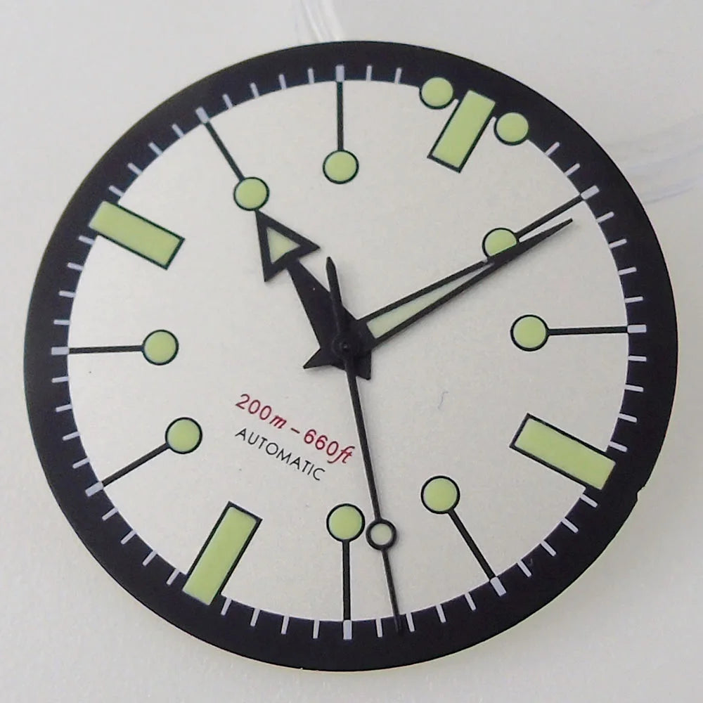 Sterile 31mm Silver Watch Dial for Seik0 N H35 N H36 Movement Green Luminous Di ving Wristwatch Accessories
