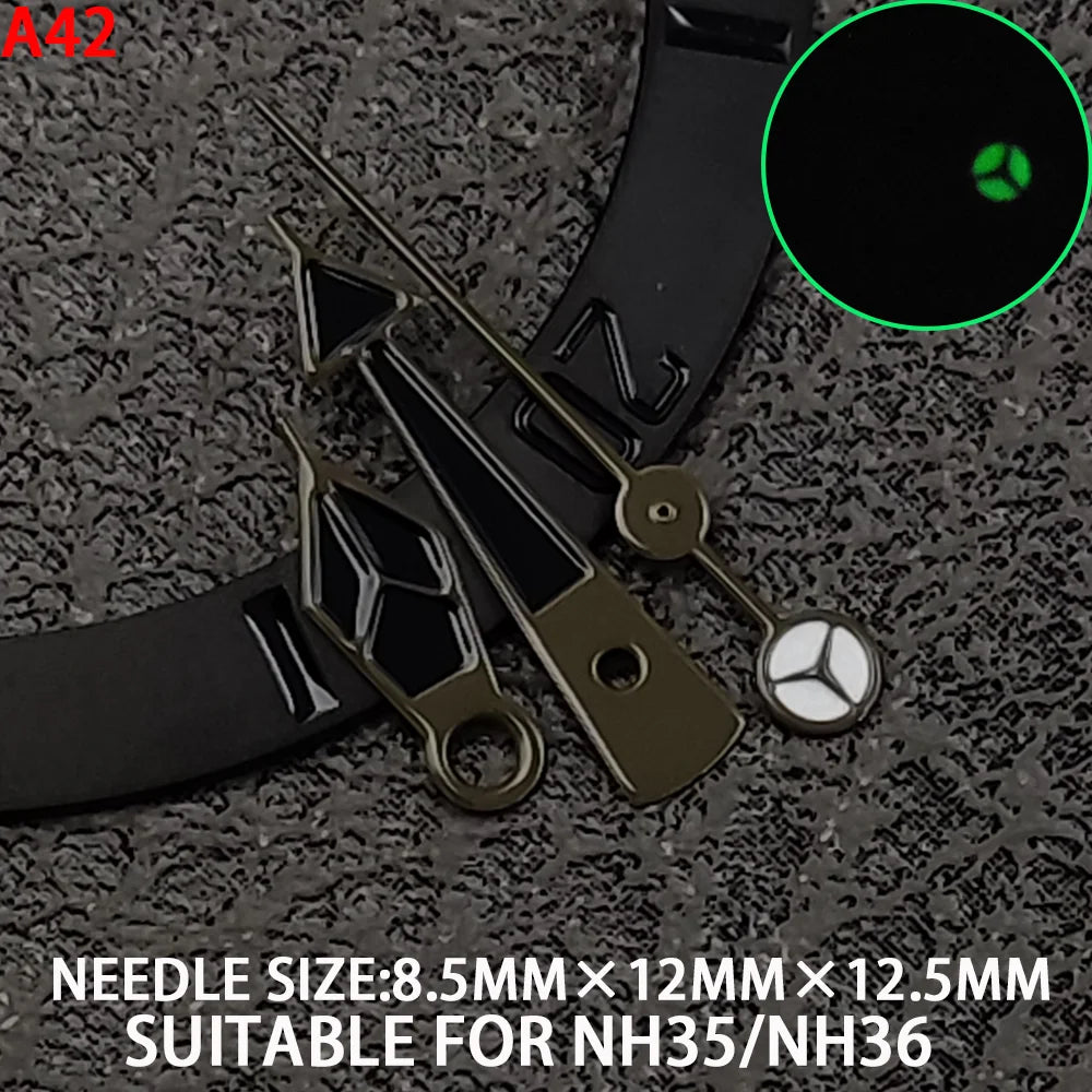 wide Watch Hands for NH35 Green Luminous Gold Silver Edge Watch Accessories with Diamond/Sword/Cross Second Hand for NH35/NH36/4R/7S Movement